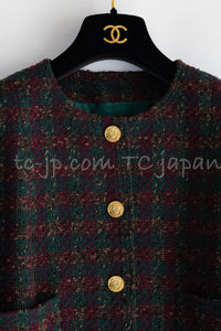 CHANEL 89A Vintage Wine Red Brown Green Wool Tweed Runway Jacket 42 44 シャネル ヴィンテージ ワインレッド ブラウン グリーン ツイード ジャケット 即発