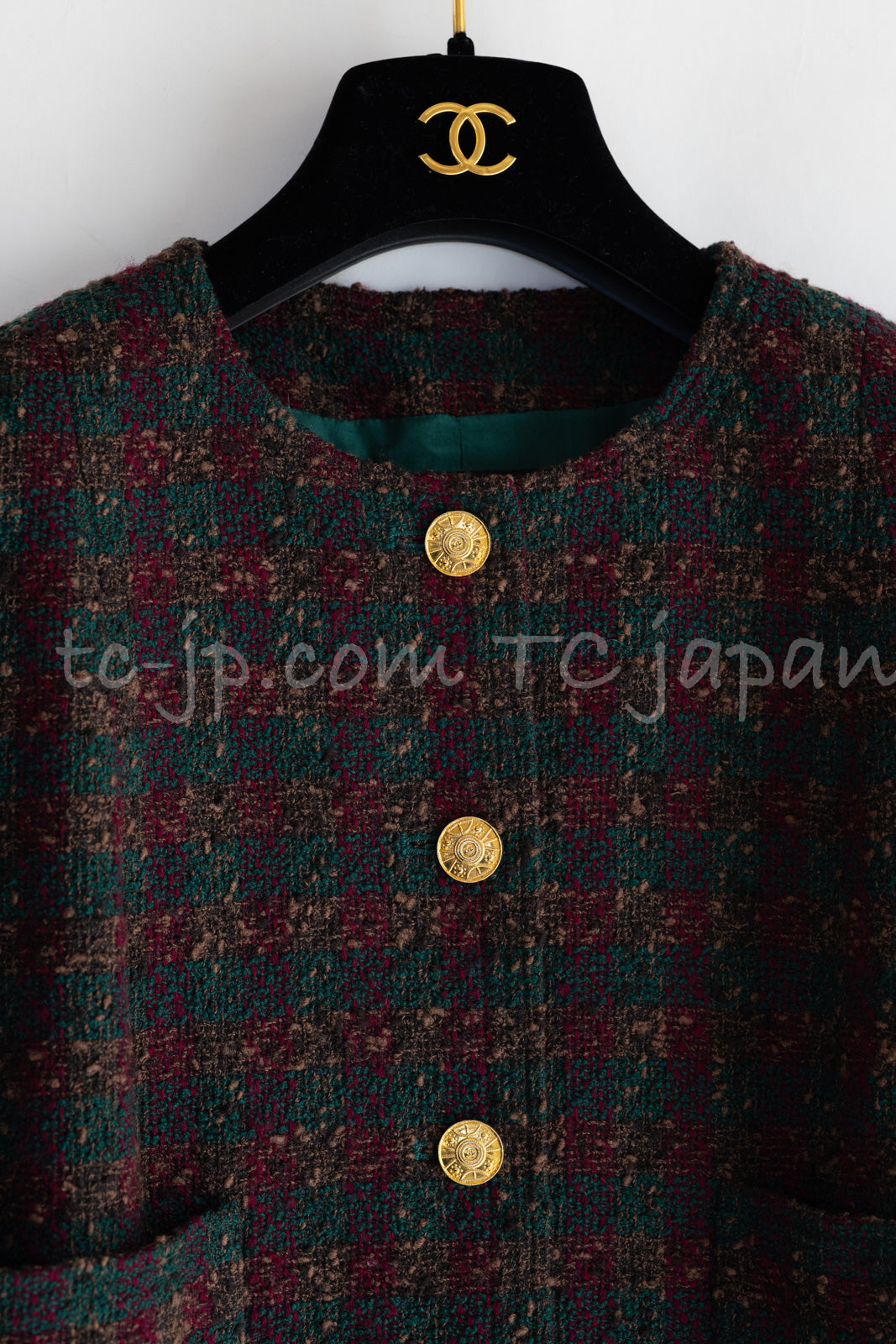 CHANEL 89A Vintage Wine Red Brown Green Wool Tweed Runway Jacket 42 44 シャネル ヴィンテージ ワインレッド ブラウン グリーン ツイード ジャケット 即発