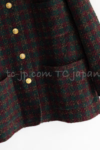 CHANEL 89A Vintage Wine Red Brown Green Wool Tweed Runway Jacket 42 44 シャネル ヴィンテージ ワインレッド ブラウン グリーン ツイード ジャケット 即発