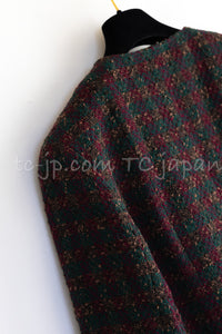 CHANEL 89A Vintage Wine Red Brown Green Wool Tweed Runway Jacket 42 44 シャネル ヴィンテージ ワインレッド ブラウン グリーン ツイード ジャケット 即発