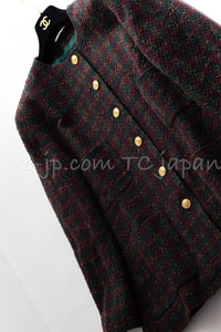 CHANEL 89A Vintage Wine Red Brown Green Wool Tweed Runway Jacket 42 44 シャネル ヴィンテージ ワインレッド ブラウン グリーン ツイード ジャケット 即発