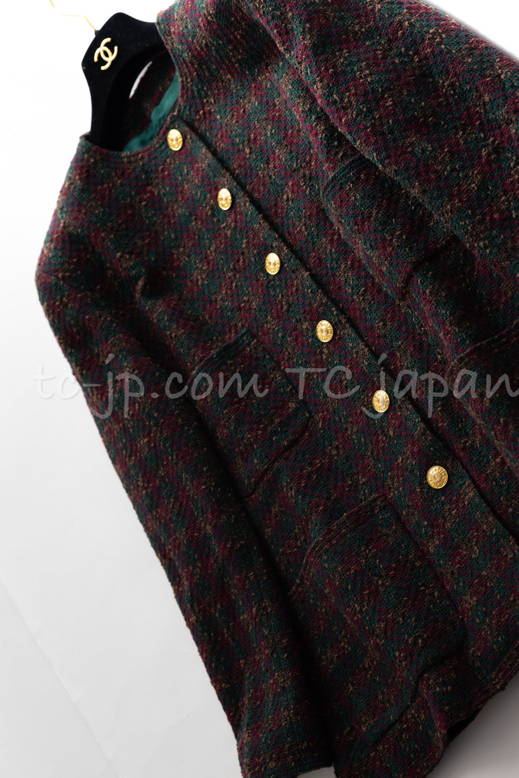 CHANEL 89A Vintage Wine Red Brown Green Wool Tweed Runway Jacket 42 44 シャネル ヴィンテージ ワインレッド ブラウン グリーン ツイード ジャケット 即発