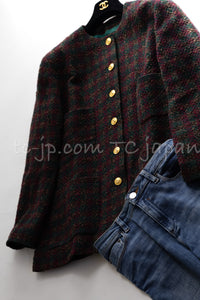 CHANEL 89A Vintage Wine Red Brown Green Wool Tweed Runway Jacket 42 44 シャネル ヴィンテージ ワインレッド ブラウン グリーン ツイード ジャケット 即発