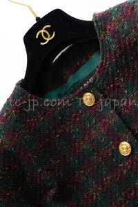 CHANEL 89A Vintage Wine Red Brown Green Wool Tweed Runway Jacket 42 44 シャネル ヴィンテージ ワインレッド ブラウン グリーン ツイード ジャケット 即発