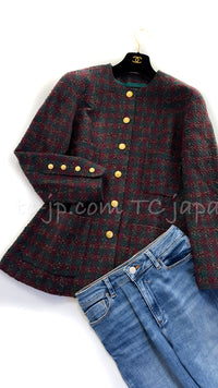 CHANEL 89A Vintage Wine Red Brown Green Wool Tweed Runway Jacket 42 44 シャネル ヴィンテージ ワインレッド ブラウン グリーン ツイード ジャケット 即発