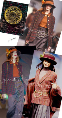 CHANEL 89A Vintage Wine Red Brown Green Wool Tweed Runway Jacket 42 44 シャネル ヴィンテージ ワインレッド ブラウン グリーン ツイード ジャケット 即発
