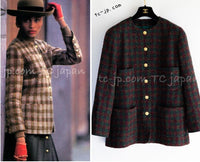 CHANEL 89A Vintage Wine Red Brown Green Wool Tweed Runway Jacket 42 44 シャネル ヴィンテージ ワインレッド ブラウン グリーン ツイード ジャケット 即発
