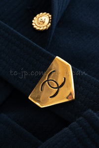CHANEL 89S Collectible Vintage Navy Wool Belted Tweed Jacket Skirt Suit Gigi 36 38 シャネル 限定版 Gigi ヴィンテージ ネイビー ウール ベルト付 ツイード ジャケット スカート スーツ 即発