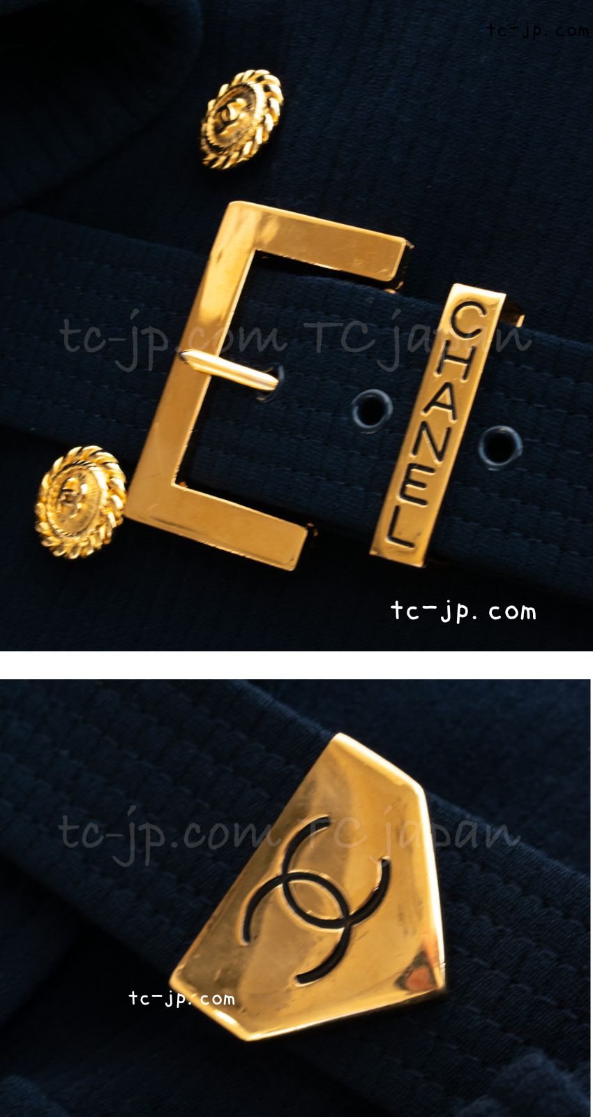 CHANEL 89S Collectible Vintage Navy Wool Belted Tweed Jacket Skirt Suit Gigi 36 38 シャネル 限定版 Gigi ヴィンテージ ネイビー ウール ベルト付 ツイード ジャケット スカート スーツ 即発