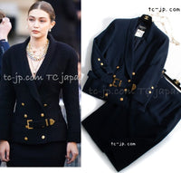 CHANEL 89S Collectible Vintage Navy Wool Belted Tweed Jacket Skirt Suit Gigi 36 38 シャネル 限定版 Gigi ヴィンテージ ネイビー ウール ベルト付 ツイード ジャケット スカート スーツ 即発