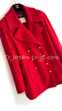 CHANEL 93A Vintage Red Sequin Wool Jacket Coat 38 40 42 シャネル ヴィンテージ レッド スパンコール ウール ジャケット コート 即発