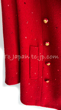 CHANEL 93A Vintage Red Sequin Wool Jacket Coat 38 40 42 シャネル ヴィンテージ レッド スパンコール ウール ジャケット コート 即発