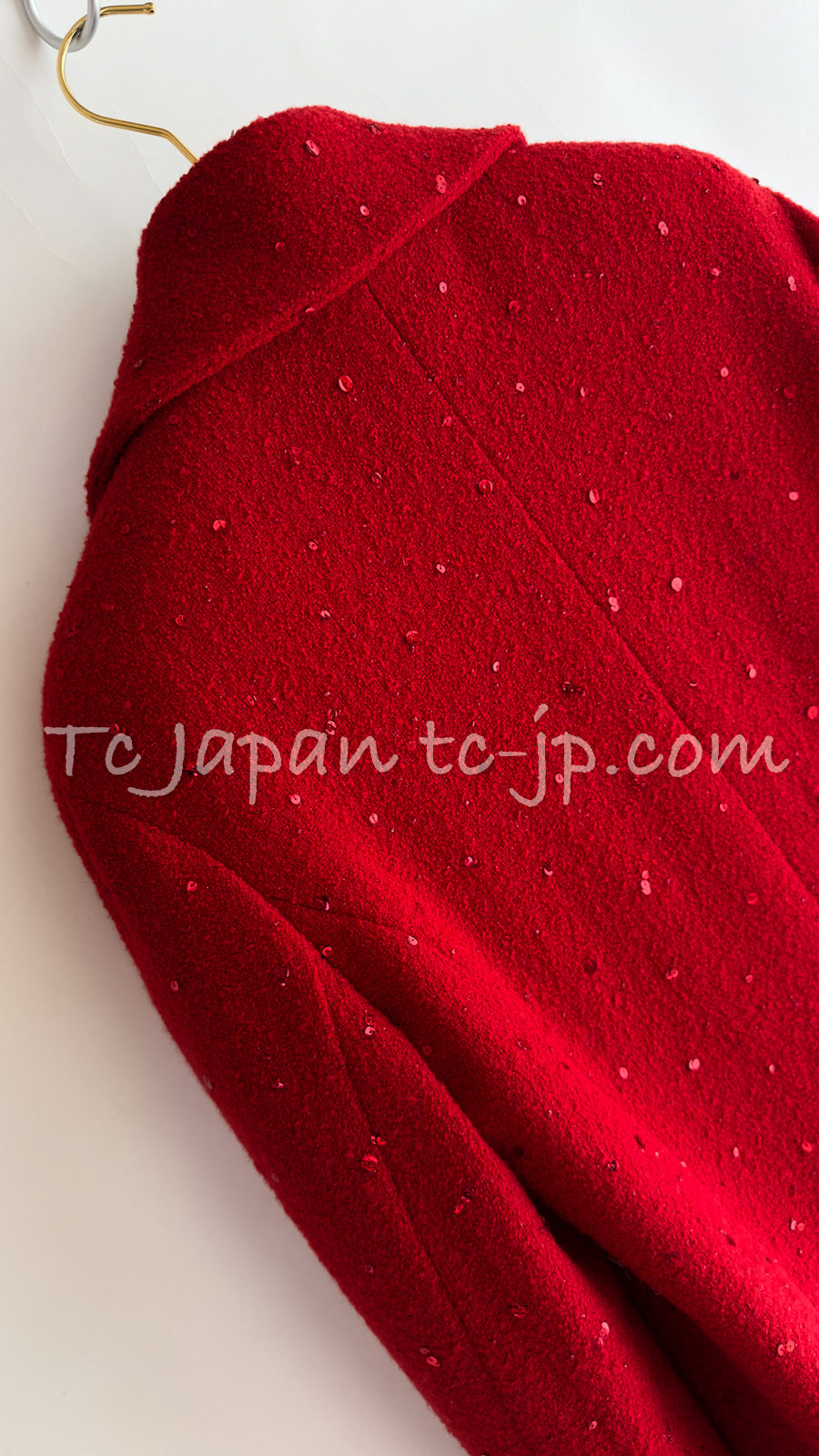 CHANEL 93A Vintage Red Sequin Wool Jacket Coat 38 40 42 シャネル ヴィンテージ レッド スパンコール ウール ジャケット コート 即発