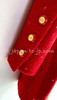 CHANEL 93A Vintage Red Sequin Wool Jacket Coat 38 40 42 シャネル ヴィンテージ レッド スパンコール ウール ジャケット コート 即発