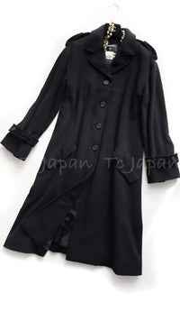 CHANEL 05A Vintage Black Soft Light Cashmere A-line Flared Long Coat 38 40 シャネル ヴィンテージ ブラック カシミア Aライン フレア ロング コート 即発