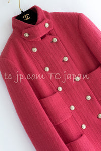 CHANEL 20A Coral Pink Wool Double Stand Collar Jacket Coat 38 40 シャネル コーラル ピンク ウール ダブル スタンド カラー コート ジャケット 即発