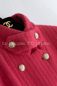 CHANEL 20A Coral Pink Wool Double Stand Collar Jacket Coat 38 40 シャネル コーラル ピンク ウール ダブル スタンド カラー コート ジャケット 即発