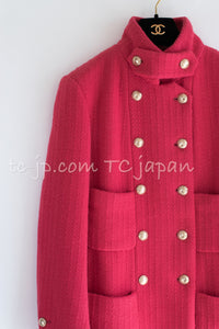 CHANEL 20A Coral Pink Wool Double Stand Collar Jacket Coat 38 40 シャネル コーラル ピンク ウール ダブル スタンド カラー コート ジャケット 即発