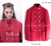 CHANEL 20A Coral Pink Wool Double Stand Collar Jacket Coat 38 40 シャネル コーラル ピンク ウール ダブル スタンド カラー コート ジャケット 即発