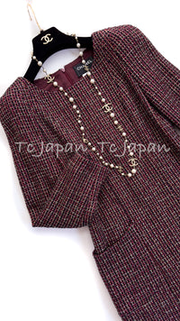 CHANEL 12PF Burgundy Wine Red Gold Silver Tweed Dress 36 シャネル バーガンディー・ワインレッド ・ゴールド・シルバー・ツイード・ワンピース 即発