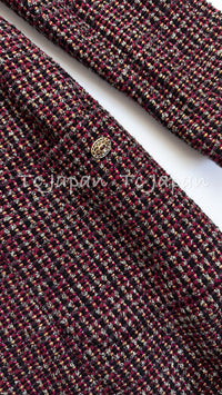 CHANEL 12PF Burgundy Wine Red Gold Silver Tweed Dress 36 シャネル バーガンディー・ワインレッド ・ゴールド・シルバー・ツイード・ワンピース 即発