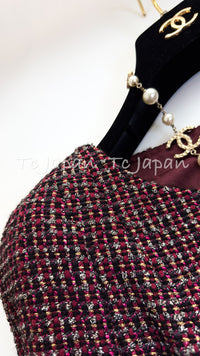 CHANEL 12PF Burgundy Wine Red Gold Silver Tweed Dress 36 シャネル バーガンディー ワインレッド ゴールド シルバー ツイード ワンピース 即発