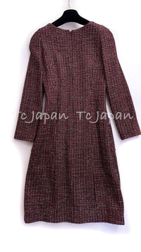 CHANEL 12PF Burgundy Wine Red Gold Silver Tweed Dress 36 シャネル バーガンディー ワインレッド ゴールド シルバー ツイード ワンピース 即発