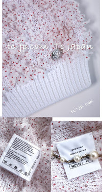 CHANEL 16C White Red Dot Ribbon Embellishments Knit Pullover Sweater Tops 40 42 シャネル ホワイト レッド ドット リボン ニット プルオーバー セーター トップス 即発