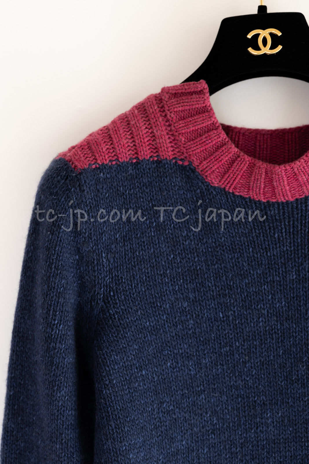 CHANEL 12A Navy Gray Pink Cashmere Wool Knit Sweater CC Logo Buttons 38 シャネル ネイビー グレー ピンク カシミヤ ウール モヘア ニット セーター ココマークボタン 即発