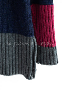 CHANEL 12A Navy Gray Pink Cashmere Wool Knit Sweater CC Logo Buttons 38 シャネル ネイビー グレー ピンク カシミヤ ウール モヘア ニット セーター ココマークボタン 即発