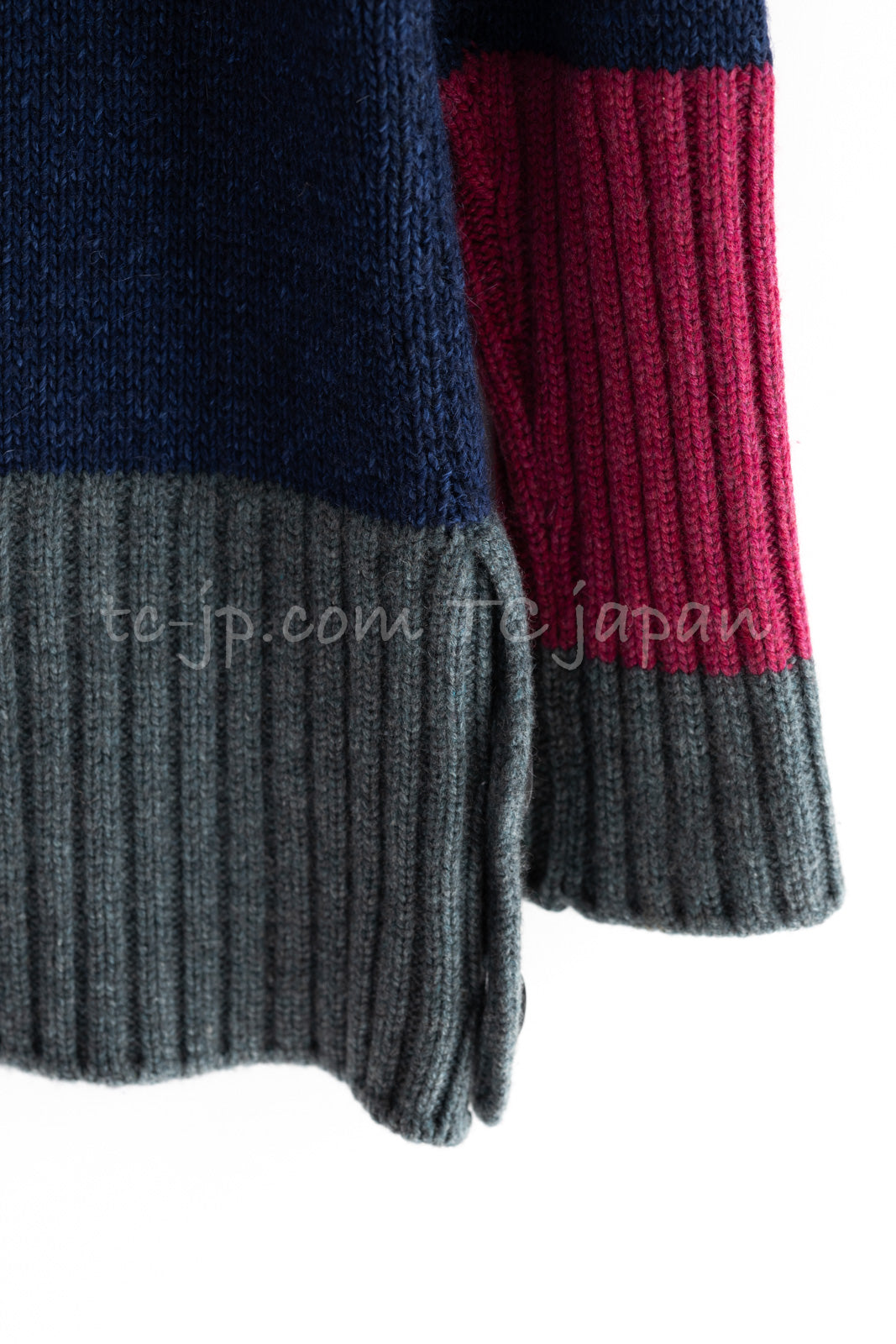 CHANEL 12A Navy Gray Pink Cashmere Wool Knit Sweater CC Logo Buttons 38 シャネル ネイビー グレー ピンク カシミヤ ウール モヘア ニット セーター ココマークボタン 即発