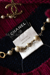 CHANEL 12A Navy Gray Pink Cashmere Wool Knit Sweater CC Logo Buttons 38 シャネル ネイビー グレー ピンク カシミヤ ウール モヘア ニット セーター ココマークボタン 即発