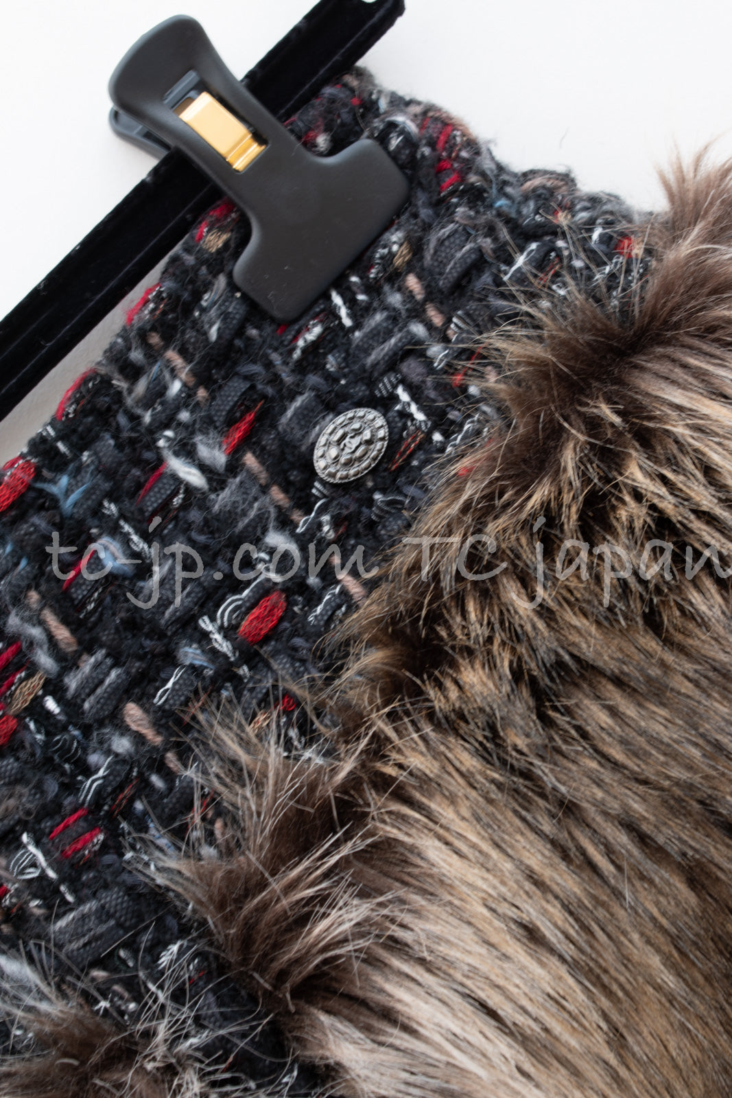 CHANEL 10A Black Re d Wool Lesage Tweed Fantasy Fur Mini Skirt 34 シャネル ブラック レッド ウール ルサージュ ファンタジー ファー ミニ スカート 即発