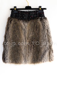 CHANEL 10A Black Re d Wool Lesage Tweed Fantasy Fur Mini Skirt 34 シャネル ブラック レッド ウール ルサージュ ファンタジー ファー ミニ スカート 即発