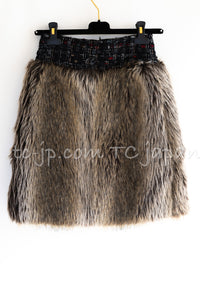 CHANEL 10A Black Red Wool Lesage Tweed Fantasy Fur Mini Skirt 34 シャネル ブラック レッド ウール ルサージュ ファンタジー ファー ミニ スカート 即発