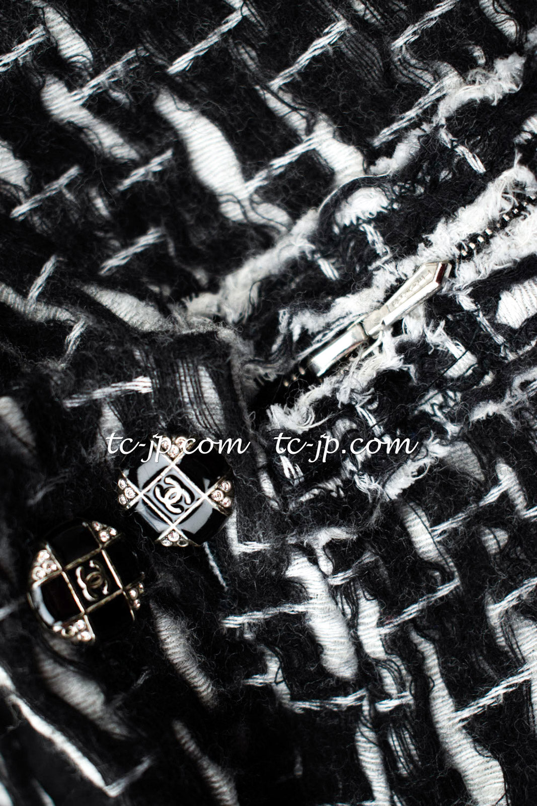 CHANEL 10PF Black White Zipper Stand Collar Jacket Coat 42 シャネル ブラック ホワイト ジッパー スタンド襟 ジャケット コート 即発