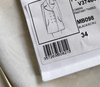 CHANEL 16PF Ivory Black Wool Silk Double Tweed Coat 34 36 38 40 シャネル アイボリー ブラック ウール シルク チェック ツイード コート メンズも!即発