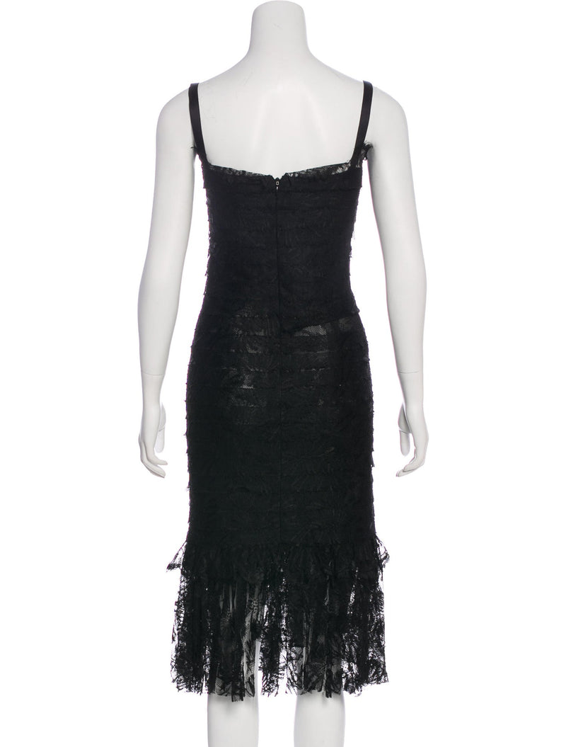 Chanel 06C Black Long Lace Dress with Ruffle Trim Satin Straps 38 シャネル ブラック・レース・ワンピース 即発