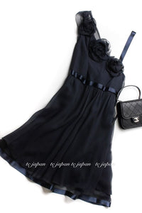 CHANEL 07S Dark Navy Silk Camellia Dress 42 シャネル ダークネイビー・シルク・カメリア・ワンピース 即発 - CHANEL TC JAPAN