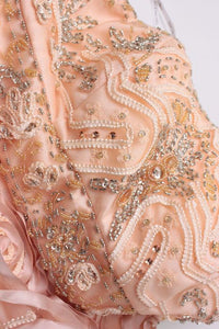 Sue Wong Ribbon Peach Strapless Sheath Dress NEW US4 スーワン ピーチ カクテル パーティー リボン・ワンピース 新品紙タグ付(日本7大-9)即発