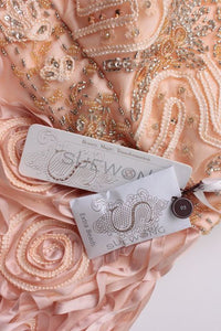 Sue Wong Ribbon Peach Strapless Sheath Dress NEW US4 スーワン ピーチ カクテル パーティー リボン・ワンピース 新品紙タグ付(日本7大-9)即発