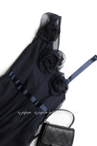 CHANEL 07S Dark Navy Silk Camellia Dress 42 シャネル ダークネイビー・シルク・カメリア・ワンピース 即発 - CHANEL TC JAPAN