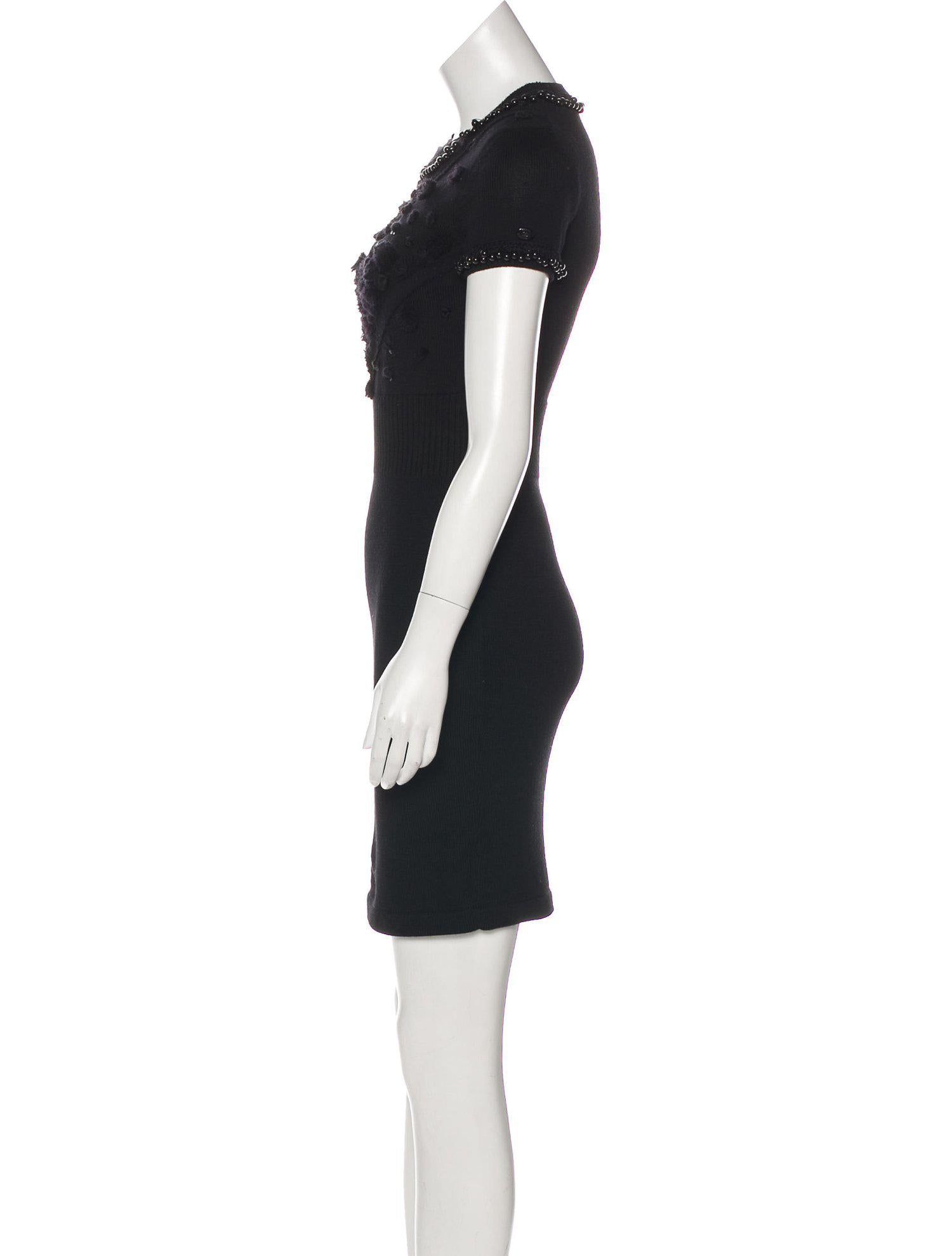 CHANEL 09A Black Beaded Wool Dress 36 シャネル ブラック・ビジュー装飾・ウール・ワンピース 即発