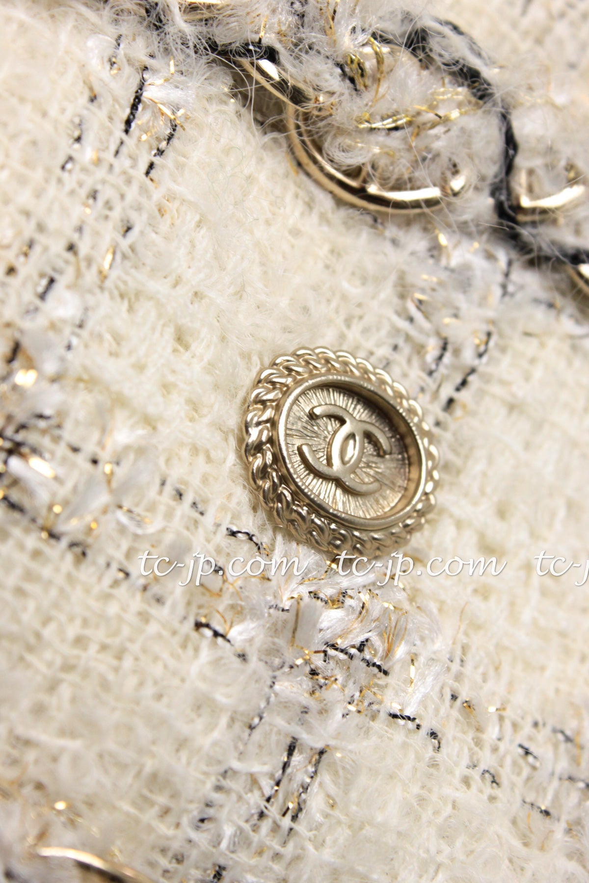 CHANEL 11A $6K Uma Thurman ivory Wool Gold Chain Trimming Dress 34 36 38 シャネル アイボリー ウール チェーン トリム ワンピース 即発