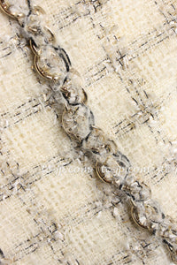 CHANEL 11A $6K Uma Thurman ivory Wool Gold Chain Trimming Dress 34 36 38 シャネル アイボリー ウール チェーン トリム ワンピース 即発