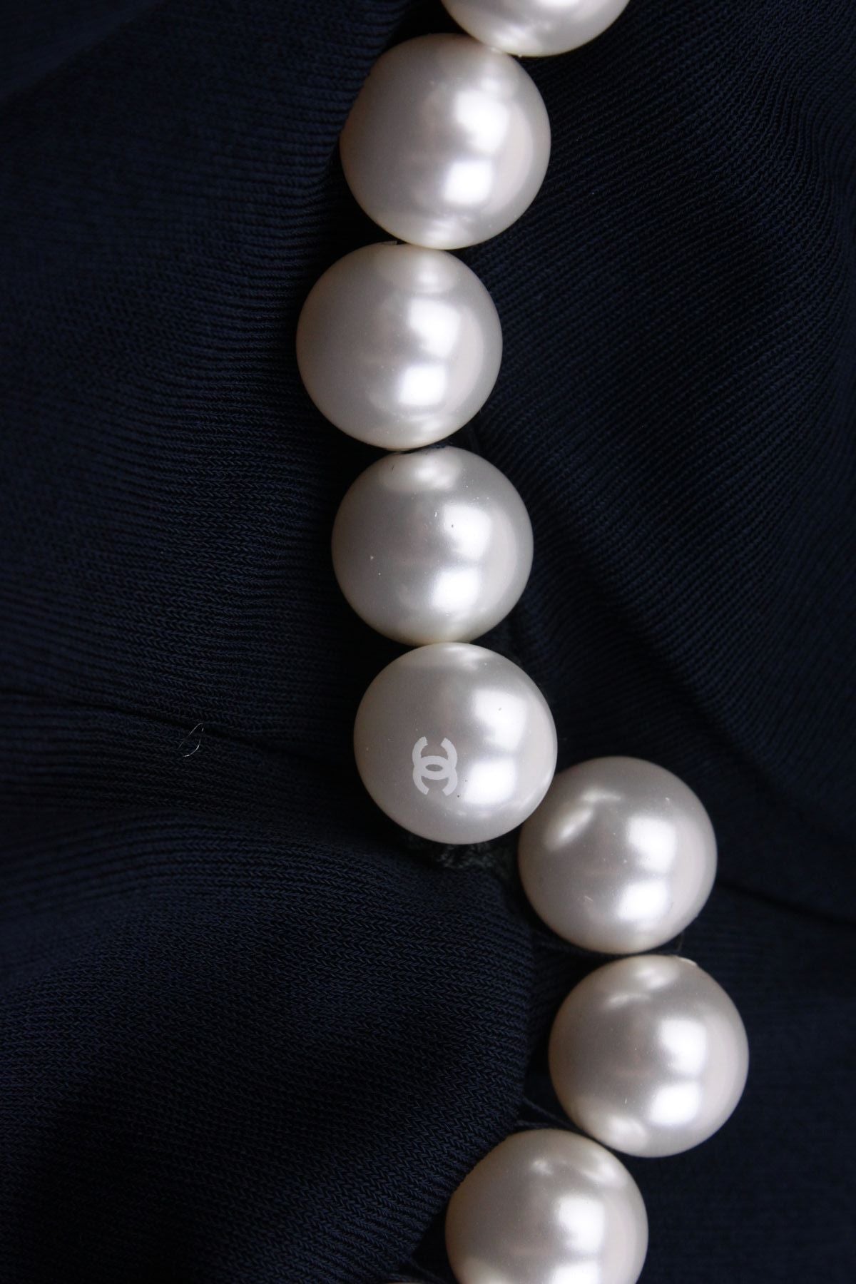 CHANEL 09S Black Navy Pearl Belt Strapless Cocktail Dress 38 シャネル パールベルト・チューブワンピース 即発