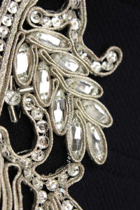CHANEL 02A Dark Navy Rhinestones Vintage Wool Jacket Skirt Suit 38 40 42 シャネル ダークネイビー・ウール・ヘップバーン風・ラインストーン・王冠ジャケット 即発