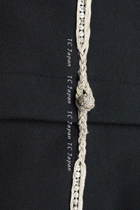 CHANEL 02A Dark Navy Rhinestones Vintage Wool Jacket Skirt Suit 38 40 42 シャネル ダークネイビー・ウール・ヘップバーン風・ラインストーン・王冠ジャケット 即発