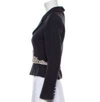 CHANEL 02A Dark Navy Rhinestones Vintage Wool Jacket Skirt Suit 38 40 42 シャネル ダークネイビー・ウール・ヘップバーン風・ラインストーン・王冠ジャケット 即発