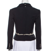 CHANEL 02A Dark Navy Rhinestones Vintage Wool Jacket Skirt Suit 38 40 42 シャネル ダークネイビー・ウール・ヘップバーン風・ラインストーン・王冠ジャケット 即発